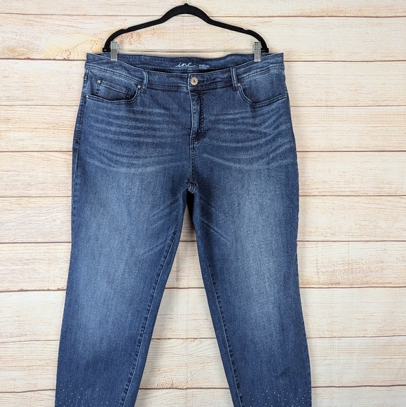 Inc Plus Size 20W Skinny Leg Tummy Control Embellished Blue Stretchy Jeans - Picture 2 of 13